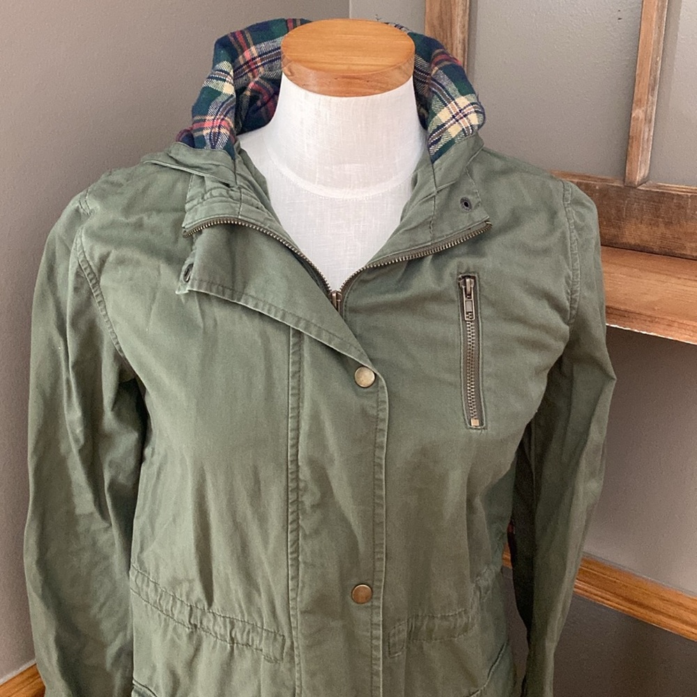 Mine olive green & plaid utility jacket with hood size large - Picture 6 of 9